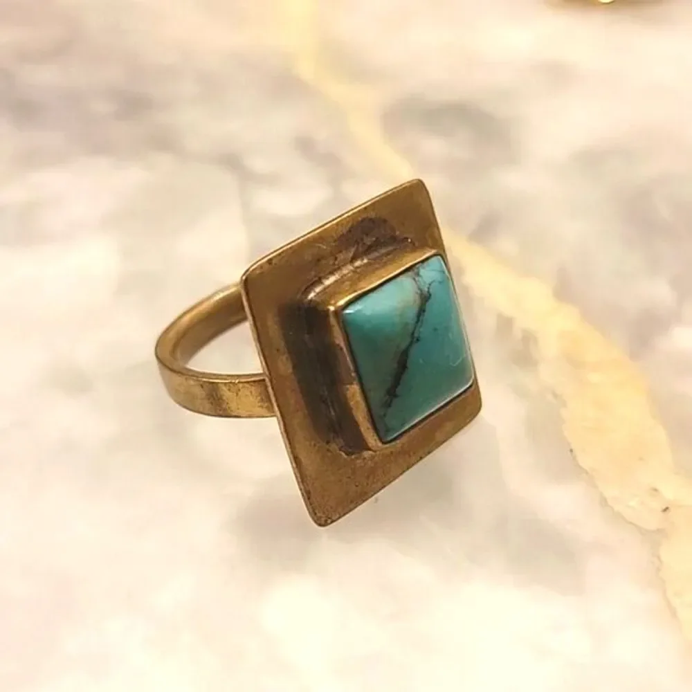 NEW Jens Pirate Booty Sz 7 8 Square Gold Turquoise Boho Dakota SouthWestern - Picture 2 of 6